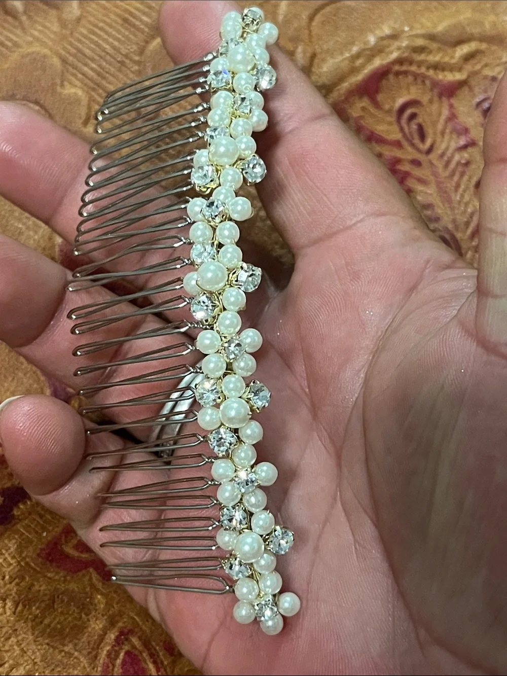 Vintage Pearl and Crystal Bridal Hair Comb - White Pearls, Clear Crystals